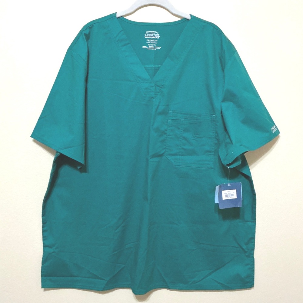Cherokee Workwear Premium Core Stretch Hunter Green Scrub Top‎ Men's Size XL